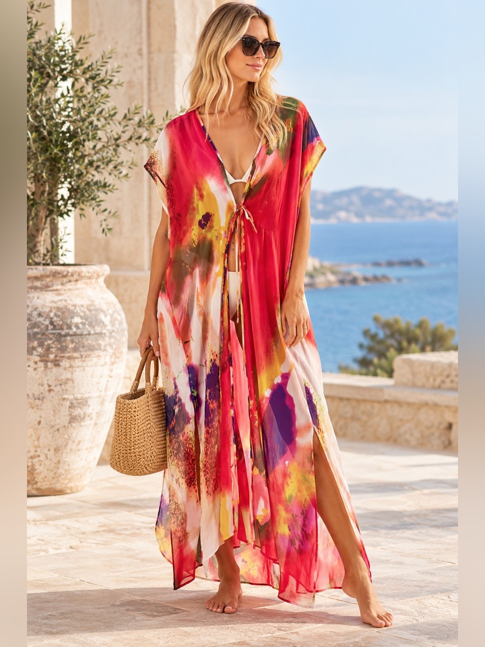 MICHAEL STARS PASTEL GARDENS SHEER MAXI COVERUP ONE SIZE NWT